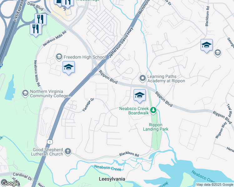 map of restaurants, bars, coffee shops, grocery stores, and more near 15349 Gatehouse Terrace in Leesylvania