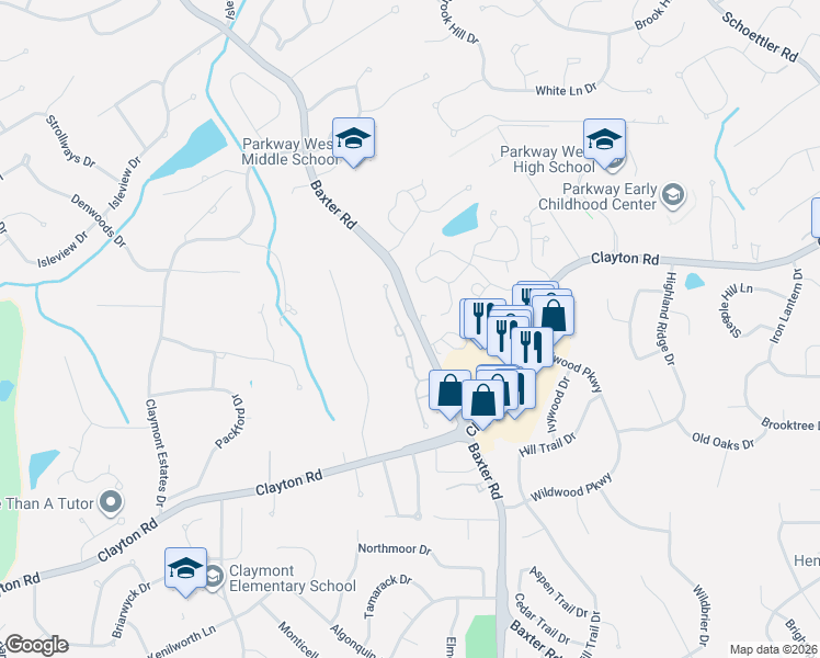 map of restaurants, bars, coffee shops, grocery stores, and more near 2391 Green Circle Court in Chesterfield