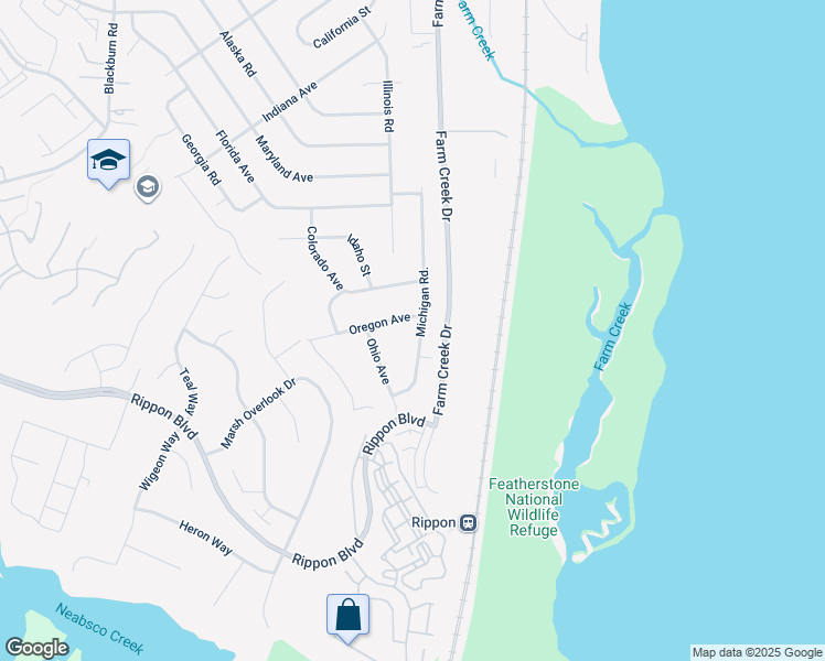 map of restaurants, bars, coffee shops, grocery stores, and more near 15402 Michigan Road in Woodbridge