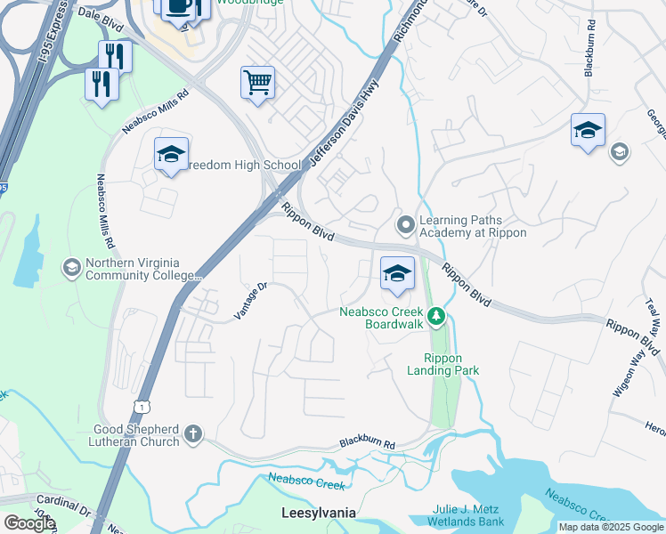 map of restaurants, bars, coffee shops, grocery stores, and more near 15347 Gatehouse Terrace in Leesylvania