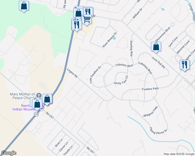 map of restaurants, bars, coffee shops, grocery stores, and more near 29447 Tree Swallow Drive in Millsboro