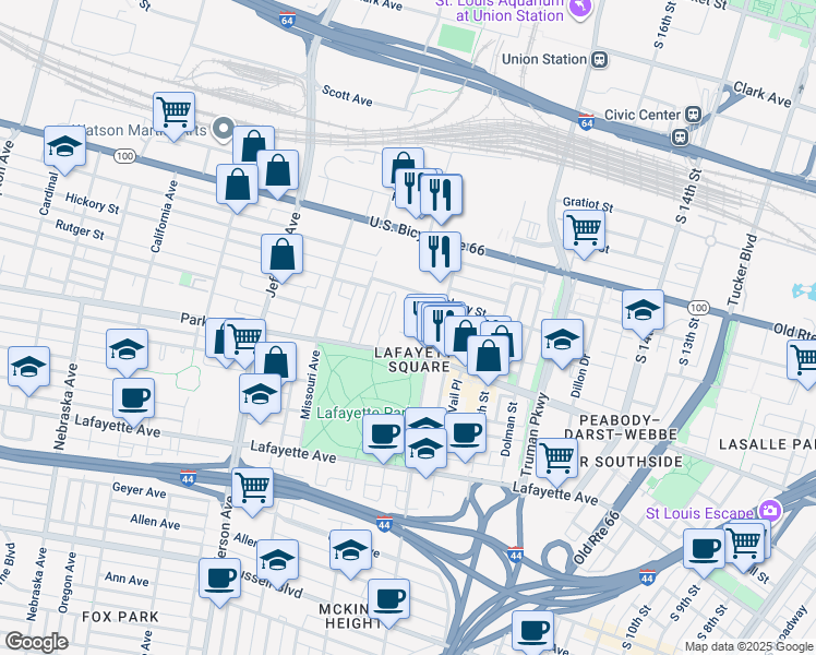 map of restaurants, bars, coffee shops, grocery stores, and more near 2028 Rutger Street in St. Louis