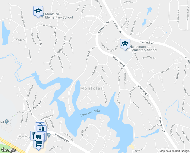 map of restaurants, bars, coffee shops, grocery stores, and more near 15404 Beachview Drive in Montclair