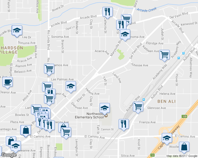 map of restaurants, bars, coffee shops, grocery stores, and more near in Sacramento