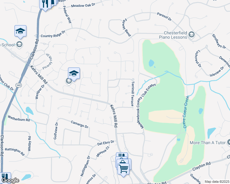 map of restaurants, bars, coffee shops, grocery stores, and more near 2260 Sycamore Drive in Chesterfield