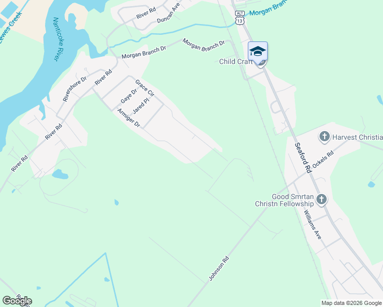 map of restaurants, bars, coffee shops, grocery stores, and more near 8038 Armiger Drive in Seaford