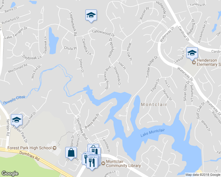 map of restaurants, bars, coffee shops, grocery stores, and more near 5227 Spring Branch Boulevard in Montclair