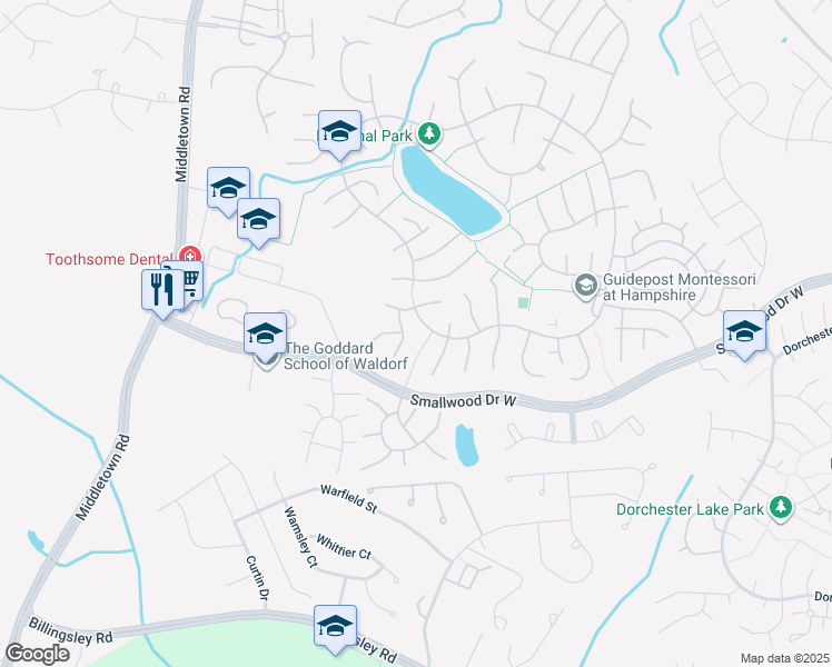 map of restaurants, bars, coffee shops, grocery stores, and more near 6829 Cologo Court in Waldorf