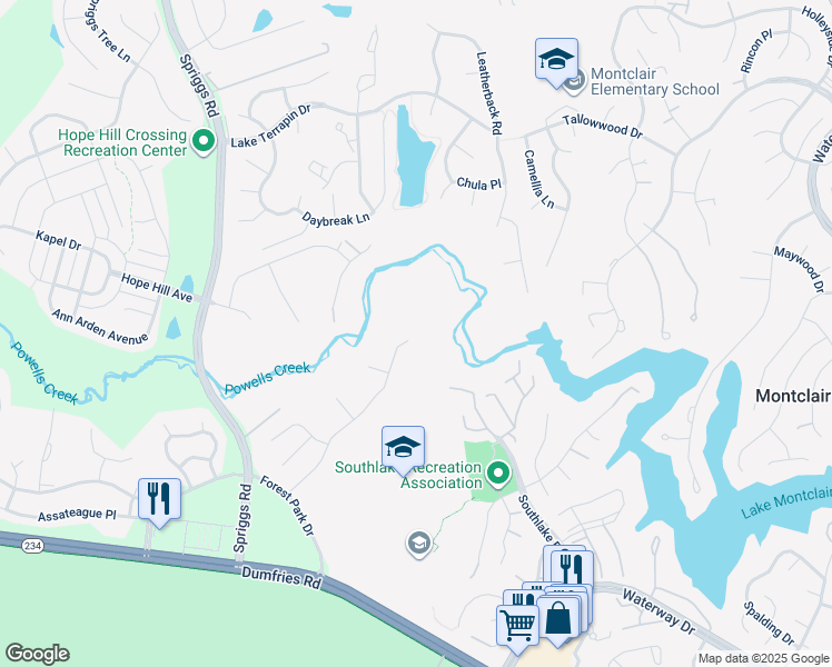 map of restaurants, bars, coffee shops, grocery stores, and more near 5268 Gunston Hall Drive in Woodbridge