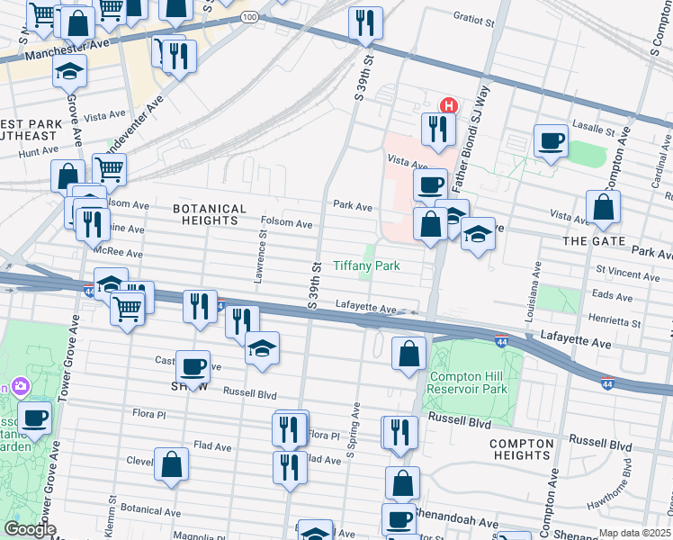 map of restaurants, bars, coffee shops, grocery stores, and more near 3861 McRee Avenue in St. Louis
