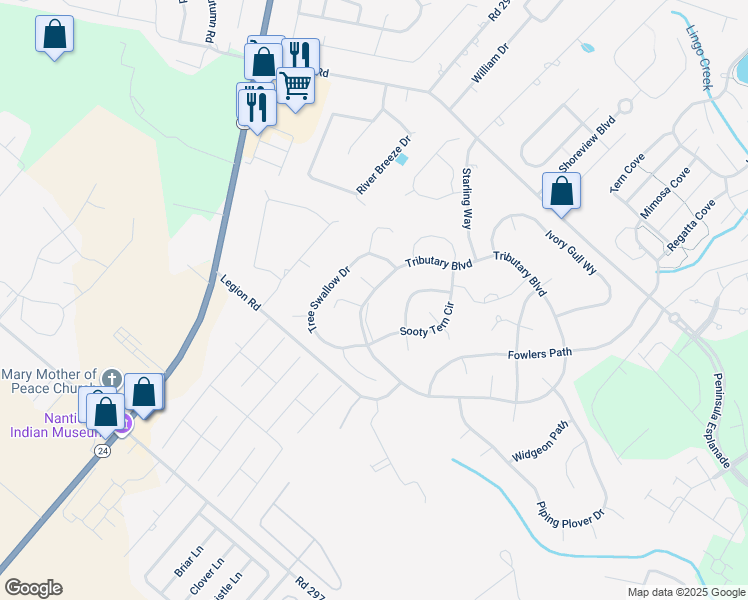 map of restaurants, bars, coffee shops, grocery stores, and more near 26147 Tributary Boulevard in Millsboro