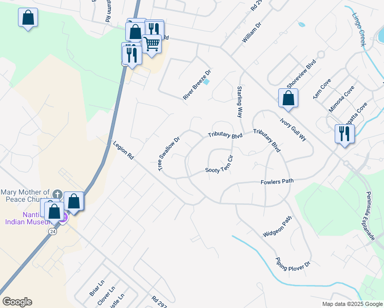 map of restaurants, bars, coffee shops, grocery stores, and more near 26147 Tributary Boulevard in Millsboro
