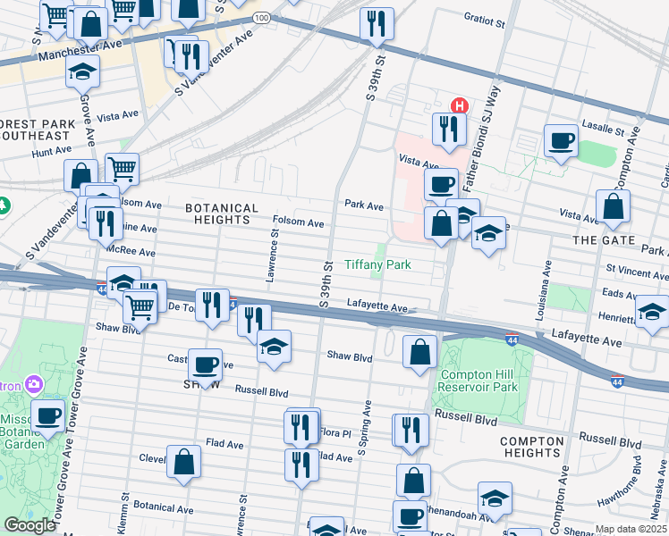 map of restaurants, bars, coffee shops, grocery stores, and more near 3861 McRee Avenue in St. Louis