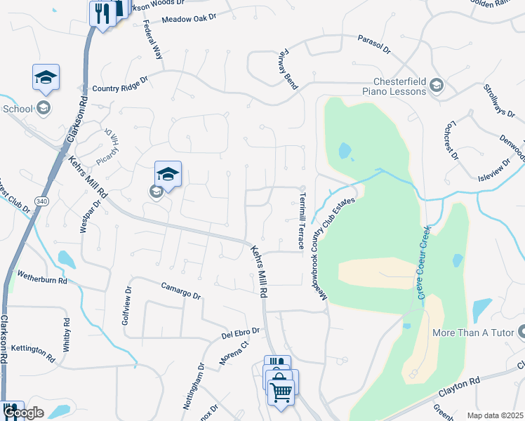 map of restaurants, bars, coffee shops, grocery stores, and more near 2260 Sycamore Drive in Chesterfield