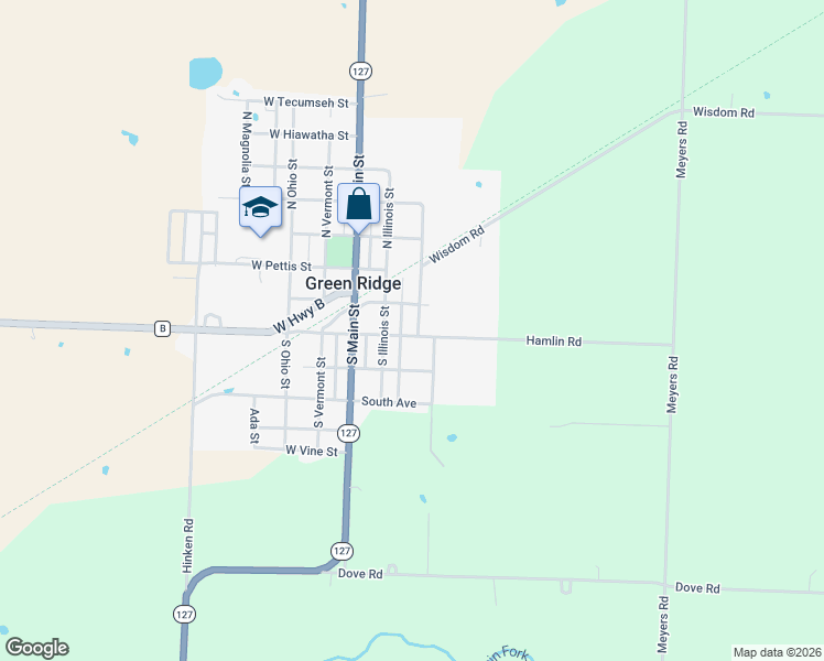 map of restaurants, bars, coffee shops, grocery stores, and more near 209 East Franklin Street in Green Ridge
