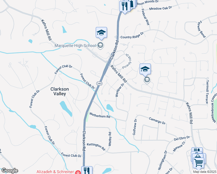 map of restaurants, bars, coffee shops, grocery stores, and more near 2341 Eagles Glen Court in Chesterfield