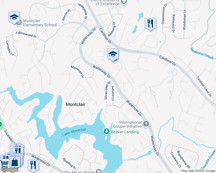 map of restaurants, bars, coffee shops, grocery stores, and more near 15407 Silvan Glen Drive in Dumfries