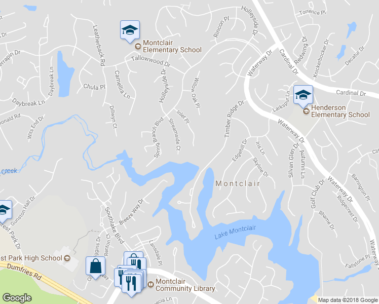 map of restaurants, bars, coffee shops, grocery stores, and more near 15364 Inlet Place in Montclair