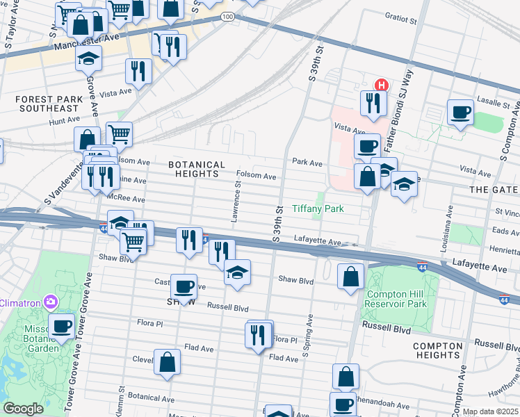 map of restaurants, bars, coffee shops, grocery stores, and more near 3931 McRee Avenue in St. Louis