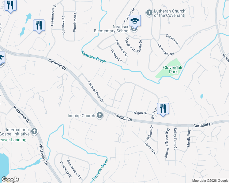 map of restaurants, bars, coffee shops, grocery stores, and more near 3860 Wertz Drive in Woodbridge
