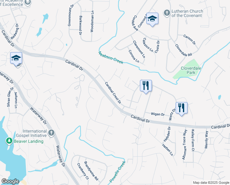 map of restaurants, bars, coffee shops, grocery stores, and more near 4044 Cardinal Crest Drive in Woodbridge