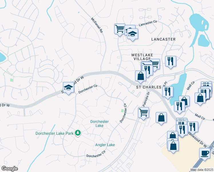 map of restaurants, bars, coffee shops, grocery stores, and more near 5077 Bluehead Court in Waldorf
