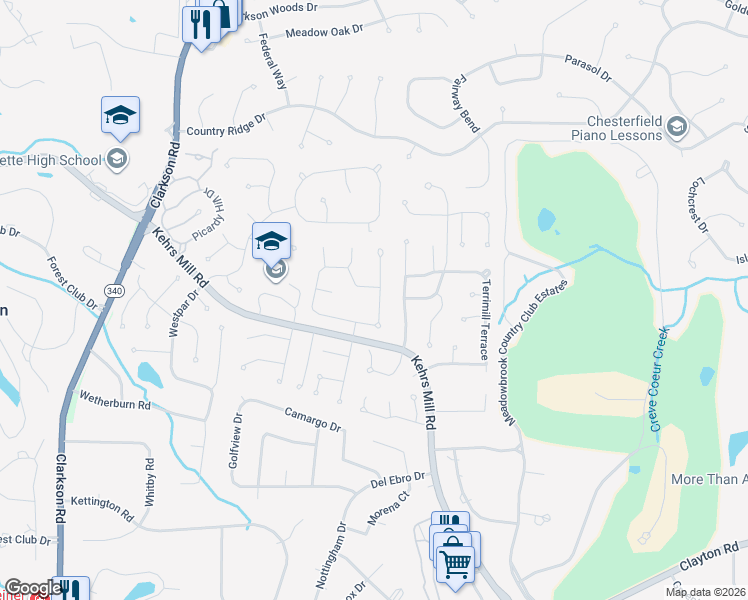 map of restaurants, bars, coffee shops, grocery stores, and more near 2288 Hill House Road in Chesterfield