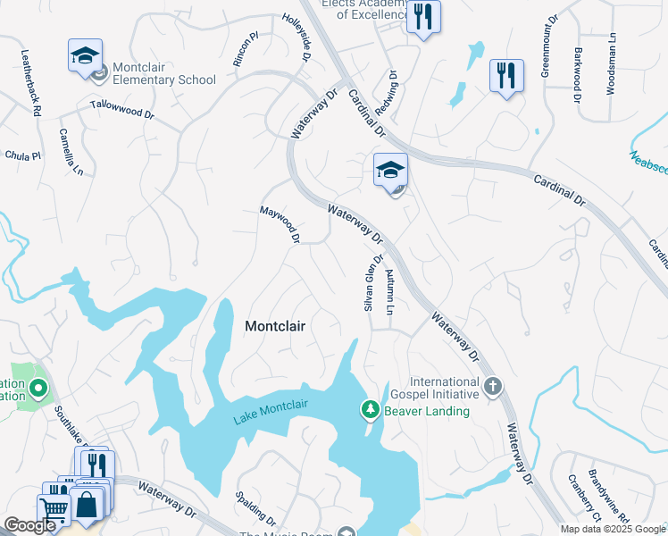 map of restaurants, bars, coffee shops, grocery stores, and more near 15308 Holly Hill Drive in Montclair