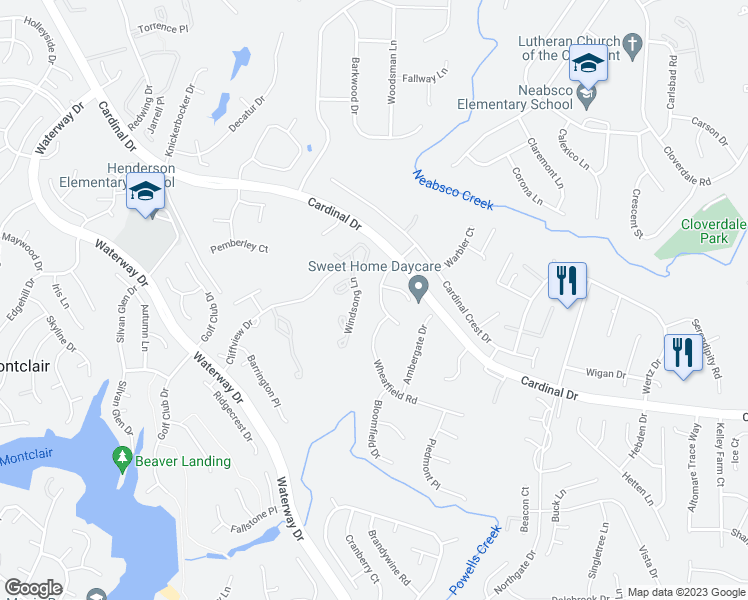 map of restaurants, bars, coffee shops, grocery stores, and more near 15386 Bevanwood Drive in Woodbridge