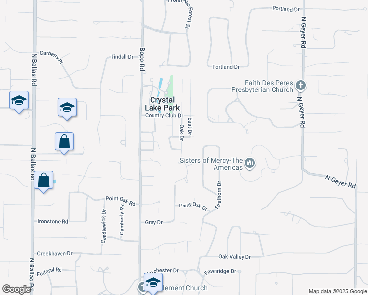 map of restaurants, bars, coffee shops, grocery stores, and more near 2113 East Drive in St. Louis