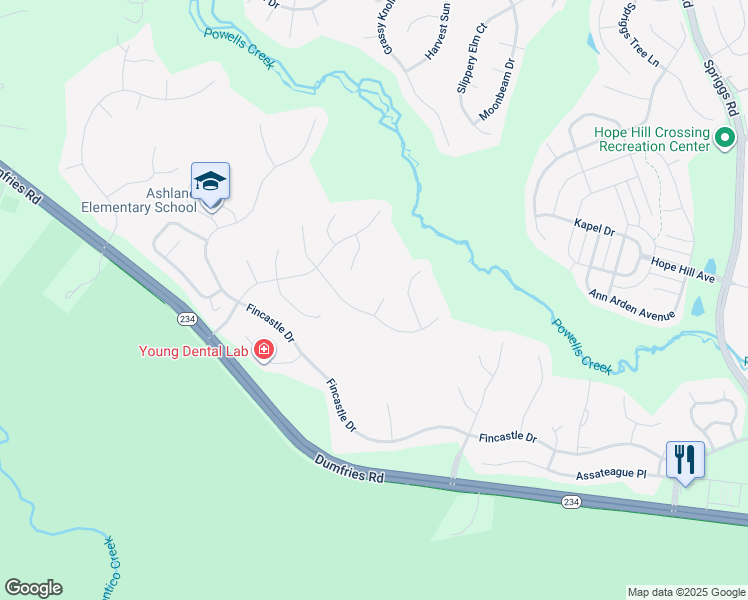 map of restaurants, bars, coffee shops, grocery stores, and more near 15308 Egglestetton Court in Manassas