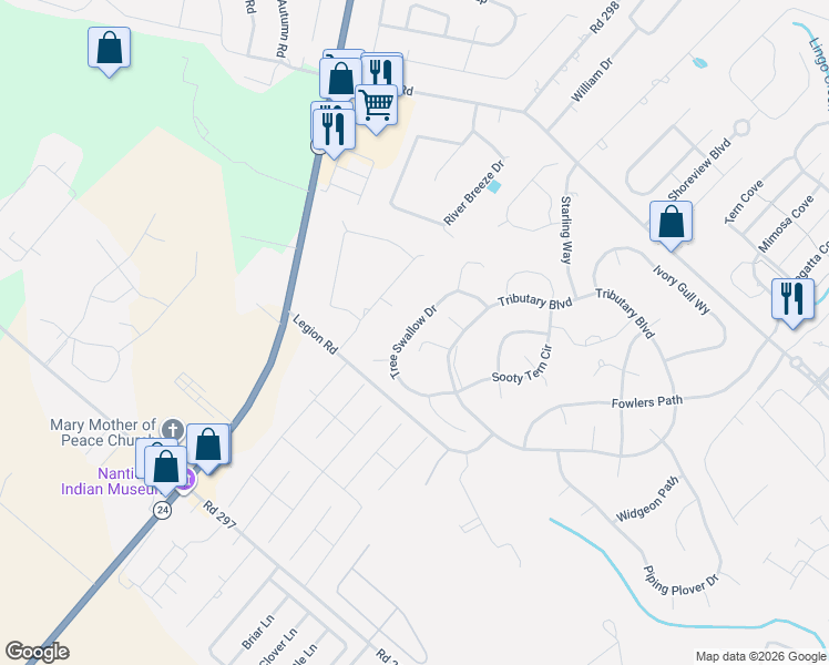 map of restaurants, bars, coffee shops, grocery stores, and more near 29447 Tree Swallow Drive in Millsboro