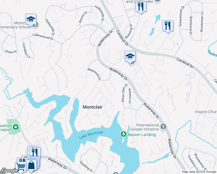 map of restaurants, bars, coffee shops, grocery stores, and more near 15307 Iris Lane in Montclair