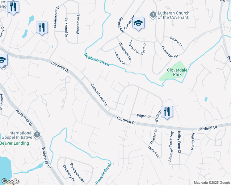 map of restaurants, bars, coffee shops, grocery stores, and more near 3905 Red Bird Lane in Woodbridge