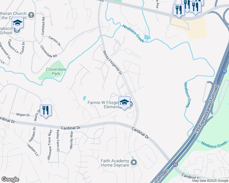 map of restaurants, bars, coffee shops, grocery stores, and more near 3300 Broker Lane in Woodbridge