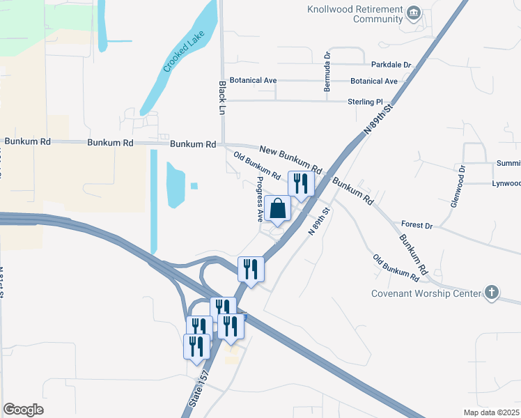 map of restaurants, bars, coffee shops, grocery stores, and more near Progress Avenue in Caseyville