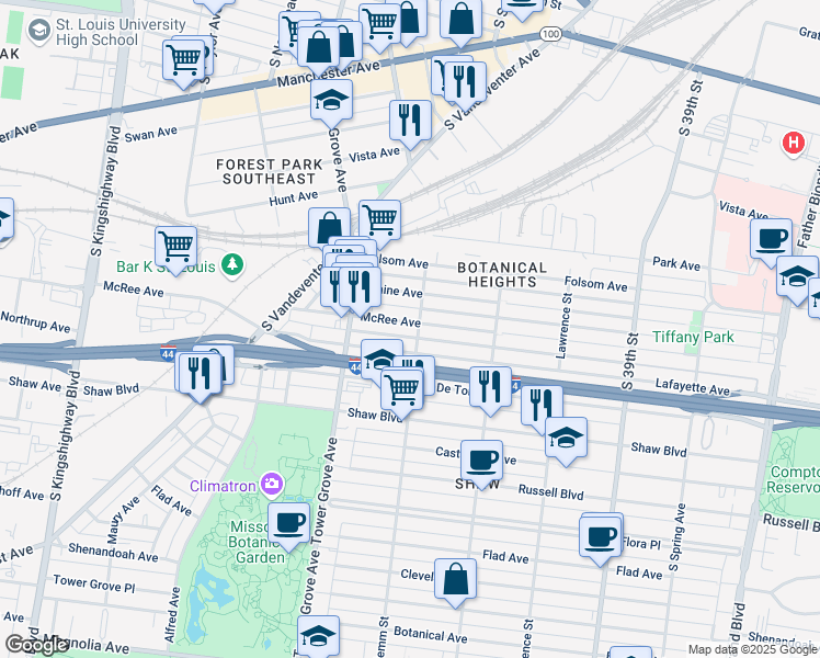 map of restaurants, bars, coffee shops, grocery stores, and more near 4206 McRee Avenue in St. Louis
