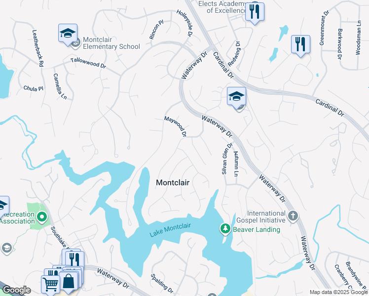 map of restaurants, bars, coffee shops, grocery stores, and more near 15403 Skyline Drive in Montclair