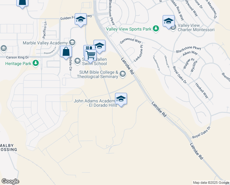 map of restaurants, bars, coffee shops, grocery stores, and more near 1100 Investment Boulevard in El Dorado Hills