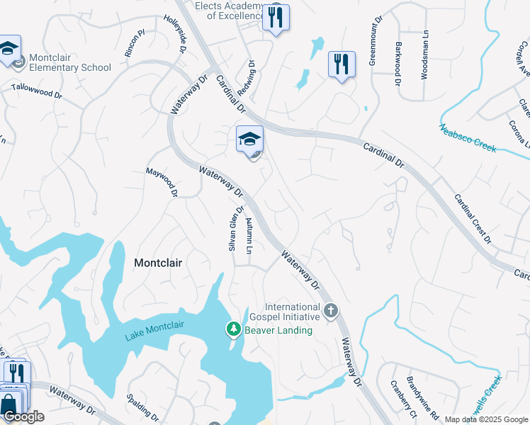 map of restaurants, bars, coffee shops, grocery stores, and more near 4411 Ridgewood Court in Montclair