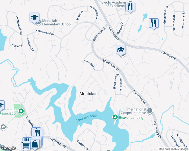 map of restaurants, bars, coffee shops, grocery stores, and more near 15403 Skyline Drive in Montclair