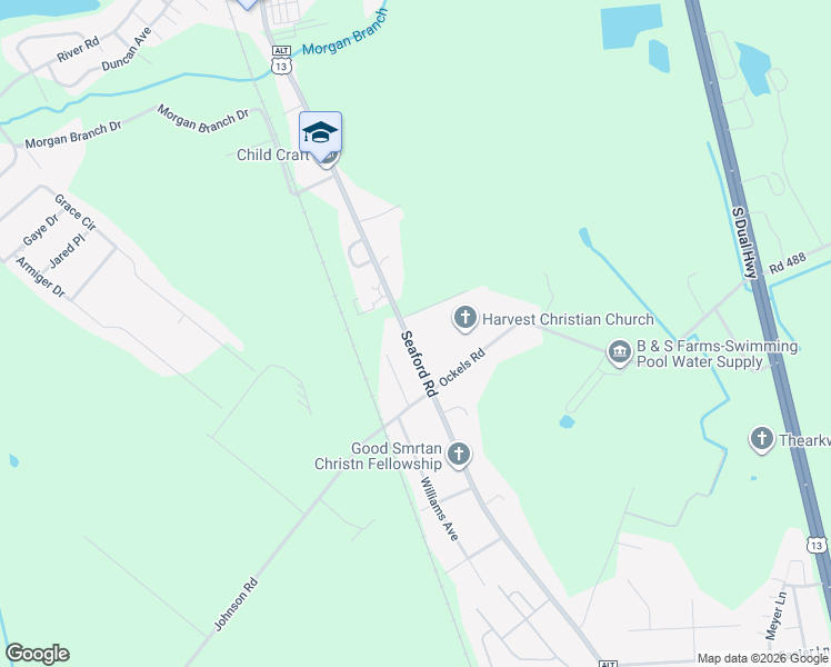 map of restaurants, bars, coffee shops, grocery stores, and more near 26605 Seaford Road in Seaford