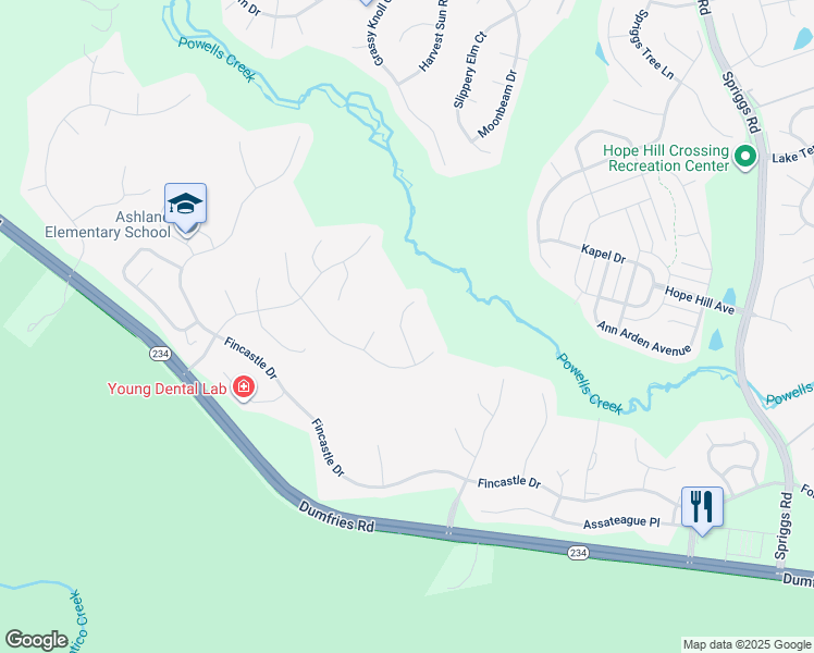 map of restaurants, bars, coffee shops, grocery stores, and more near 15427 Milton Hall Place in Manassas