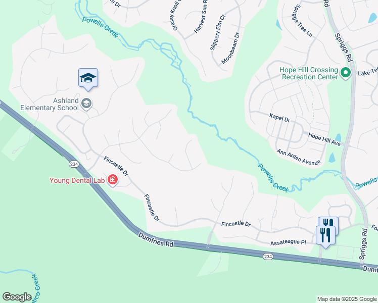 map of restaurants, bars, coffee shops, grocery stores, and more near 15427 Milton Hall Place in Manassas