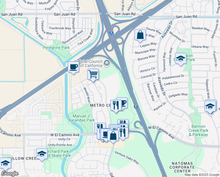 map of restaurants, bars, coffee shops, grocery stores, and more near 2924 Gateway Oaks Drive in Sacramento