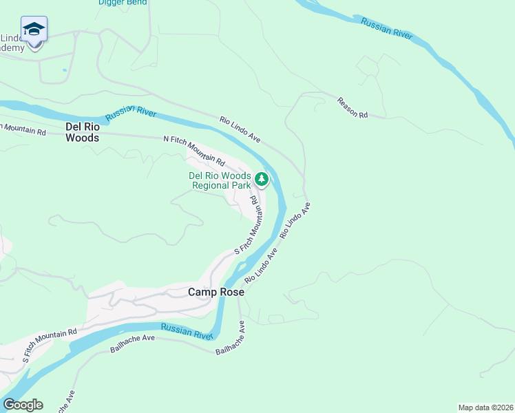 map of restaurants, bars, coffee shops, grocery stores, and more near North Fitch Mountain Road & Del Rio Wood Road in Healdsburg