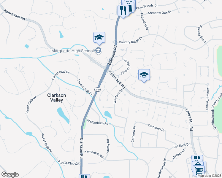 map of restaurants, bars, coffee shops, grocery stores, and more near 2327 Eagles Glen Court in Chesterfield