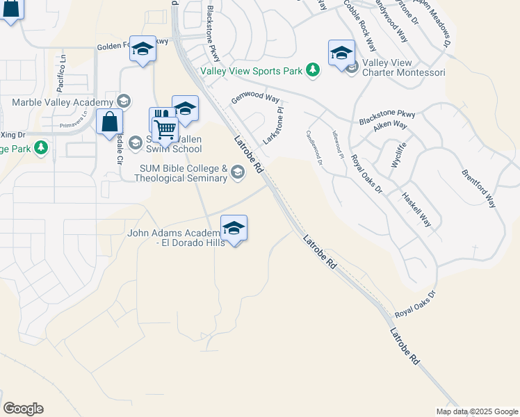 map of restaurants, bars, coffee shops, grocery stores, and more near 1104 Investment Boulevard in El Dorado Hills