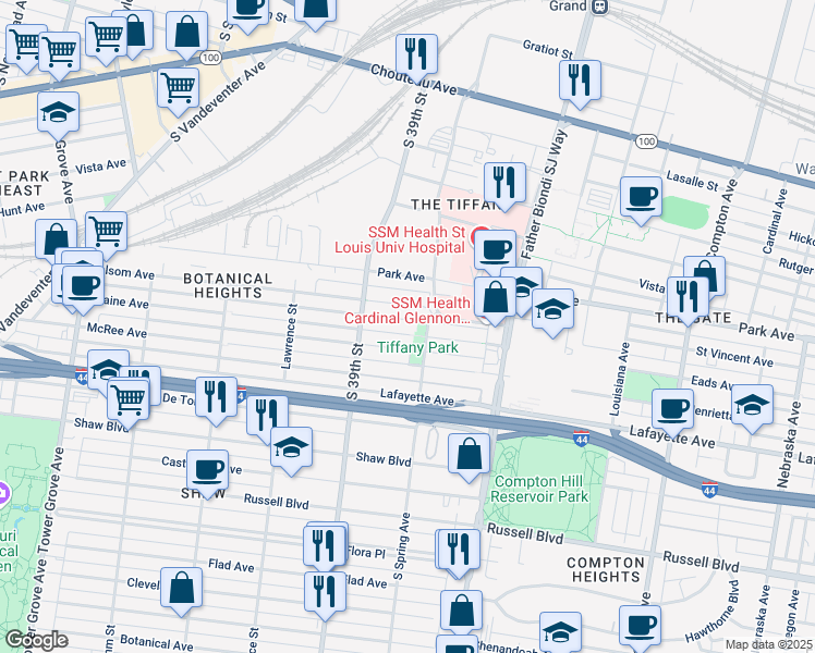 map of restaurants, bars, coffee shops, grocery stores, and more near 3822 Blaine Avenue in St. Louis