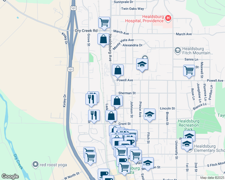 map of restaurants, bars, coffee shops, grocery stores, and more near 737 Healdsburg Avenue in Healdsburg